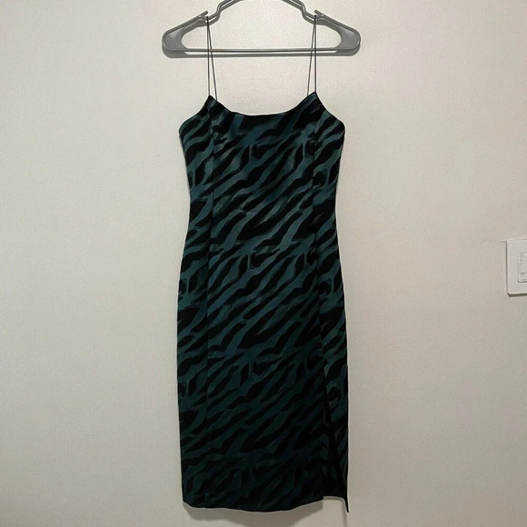 Bec & Bridge Discotheque Green Black Zebra Print Midi Spaghetti Strap Dress 6 - Picture 4 of 10